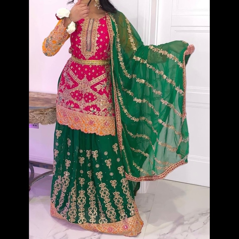 Pakistani / Indian Mehndi Lehenga Wedding Guest Outfit